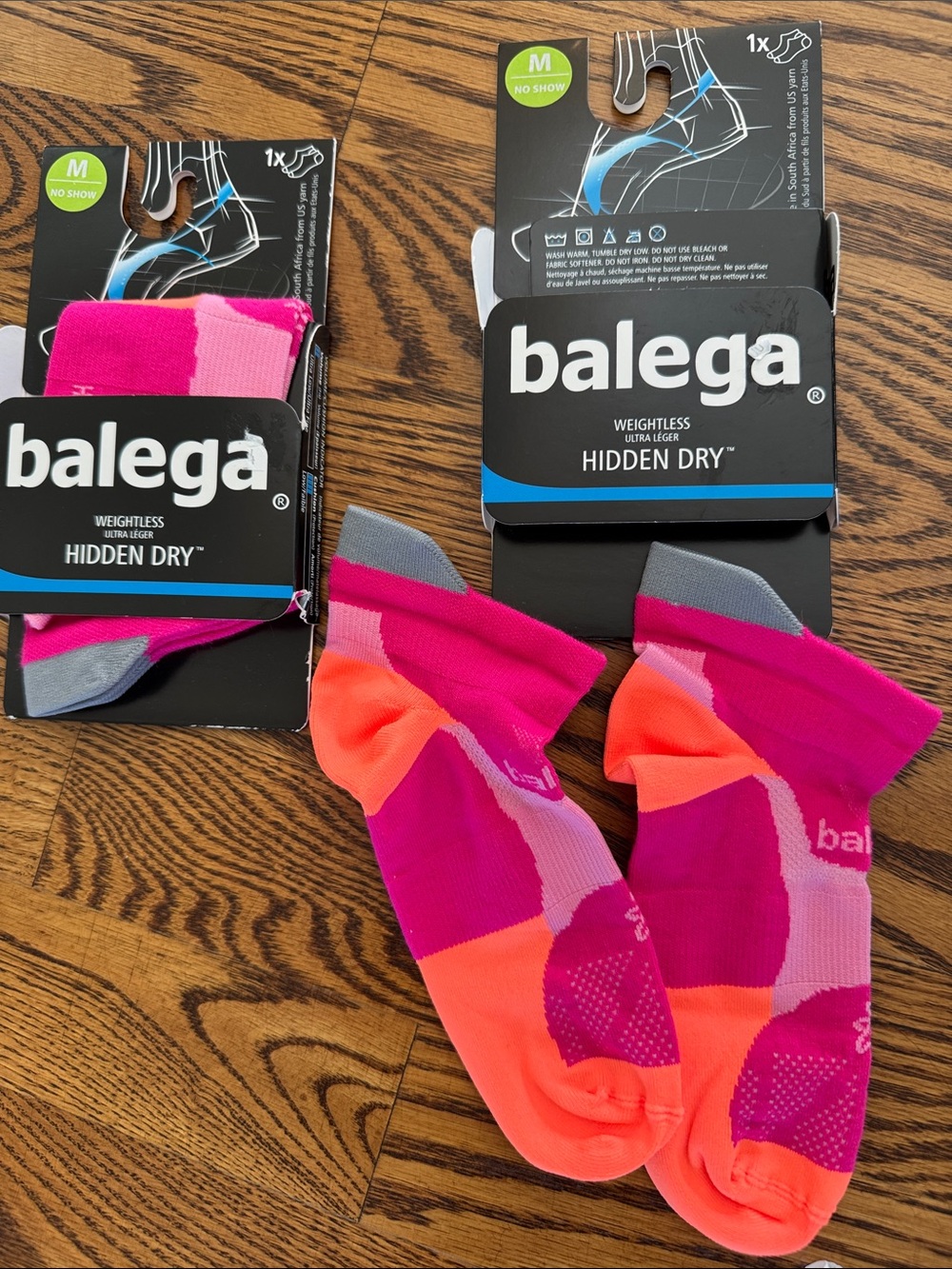 2 pairs Balega Women's Hidden Dry No-Show Socks - Pink & Orange